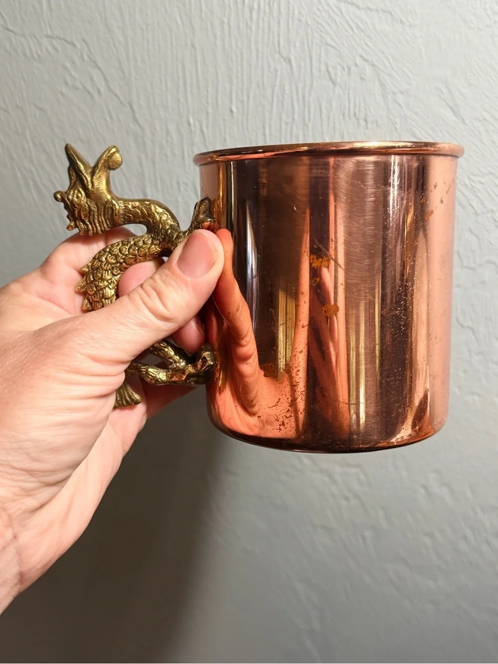 Vintage Copper Moscow Mule Mug Set - Copper Finish and brass dragon handles
